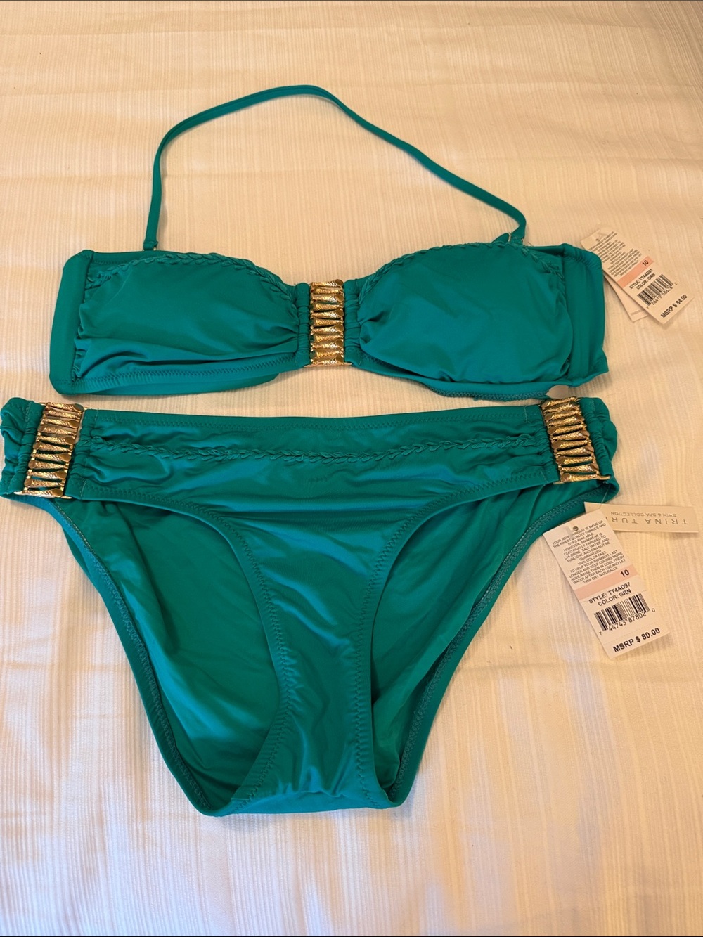 Trina Turk Teal Bandeau Bikini with Gold Accents